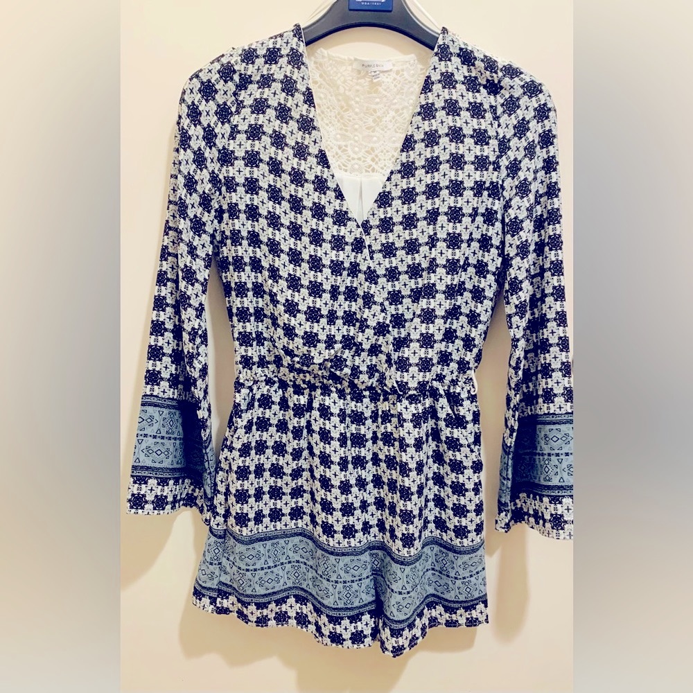 Boho Shorts Romper with long sleeves size medium by purple snow